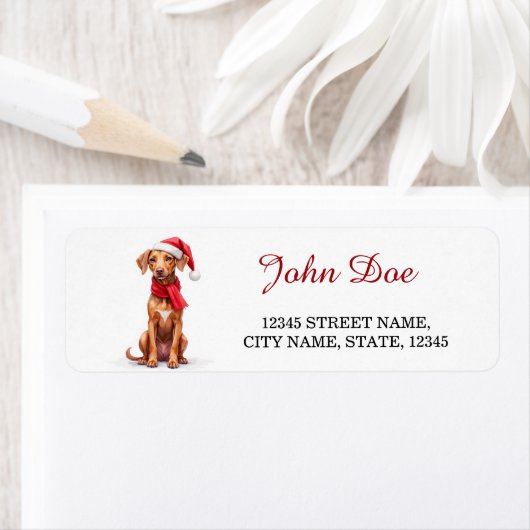 Vizsla Dog Santa Hat Christmas Return Address (Insitu)