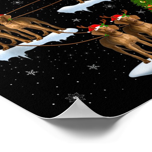 Vizsla Dog Santa Sleigh Flying Funny Magical Chris Poster (Ecke)