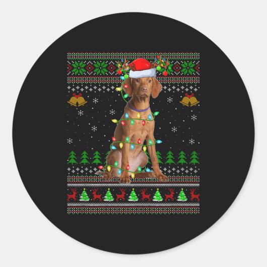 Vizsla Dog Ugly Christmas Sweaters Holiday Santa X Runder Aufkleber (Vorderseite)