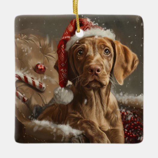 Vizsla Dog Weihnachtsfest Keramikornament (Vorderseite)