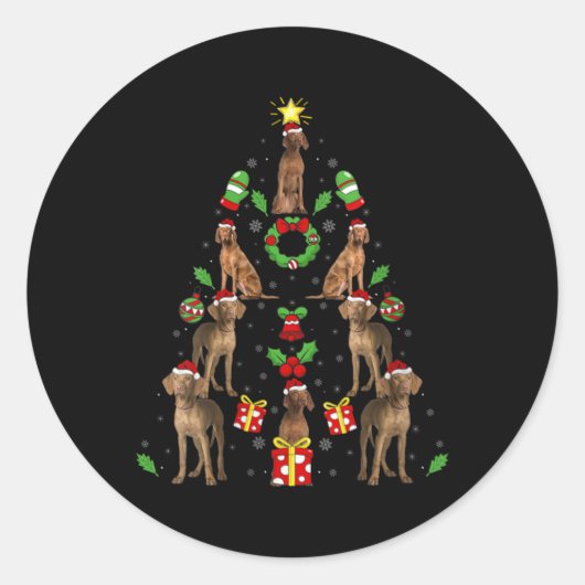 Vizsla Dog Xmas Lighting Tree Vizsla Christmas V N Runder Aufkleber (Vorderseite)