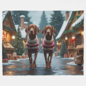 Vizsla Dogs Christmas Snow Holiday Fleecedecke (Vorderseite (Horizontal))