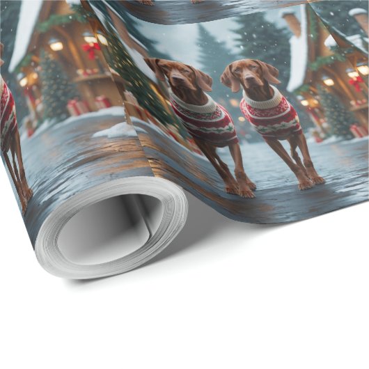 Vizsla Dogs Christmas Snow Holiday Geschenkpapier (Rolleneckpunkt)