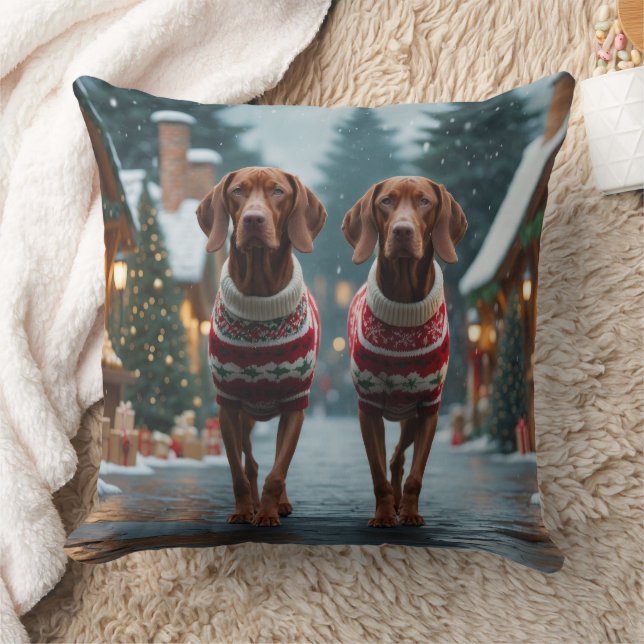 Vizsla Dogs Christmas Snow Holiday Kissen (Decke)