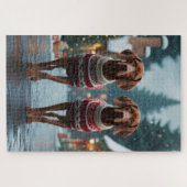 Vizsla Dogs Christmas Snow Holiday Puzzle (Horizontal)