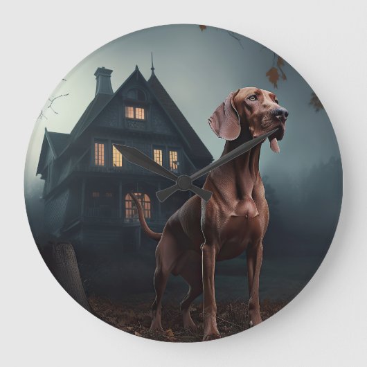 Vizsla Halloween Beängstigend Große Wanduhr (Vorderseite)