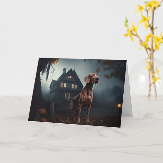 Vizsla Halloween Beängstigend Karte (Gelbe Blume)