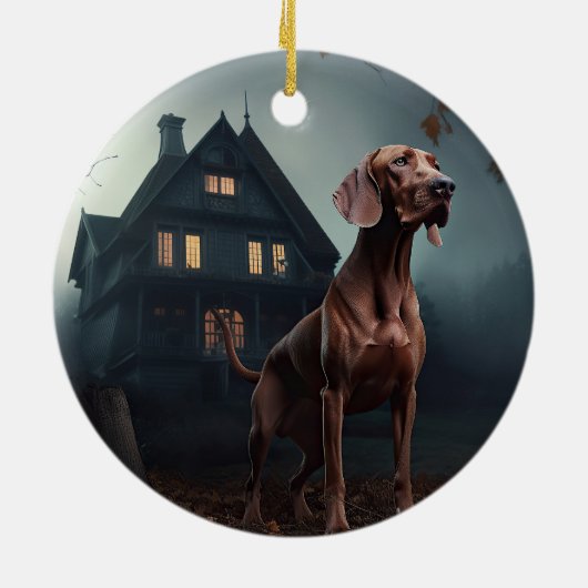 Vizsla Halloween Beängstigend Keramik Ornament (Hinten)