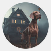 Vizsla Halloween Beängstigend Runder Aufkleber (Vorderseite)