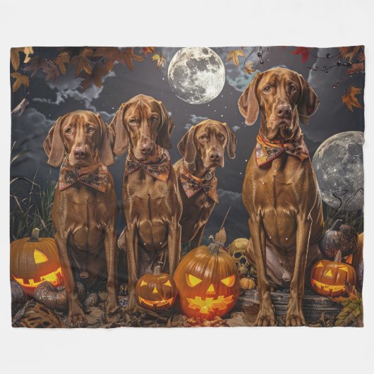 Vizsla Halloween Spooky Fleecedecke (Vorderseite (Horizontal))
