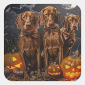 Vizsla Halloween Spooky Quadratischer Aufkleber (Vorderseite)