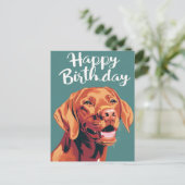 Vizsla Happy Birthday Postkarte (Stehend Vorderseite)
