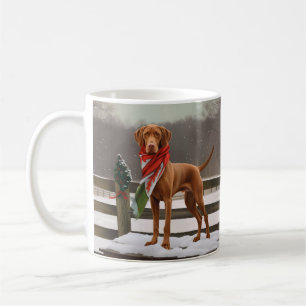 Vizsla-Hund im Schnee Weihnachten Kaffeetasse