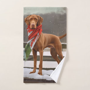 Vizsla Hund in Schnee Weihnachten Badhandtuch Set