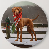Vizsla Hund in Schnee Weihnachten Button (Vorderseite)