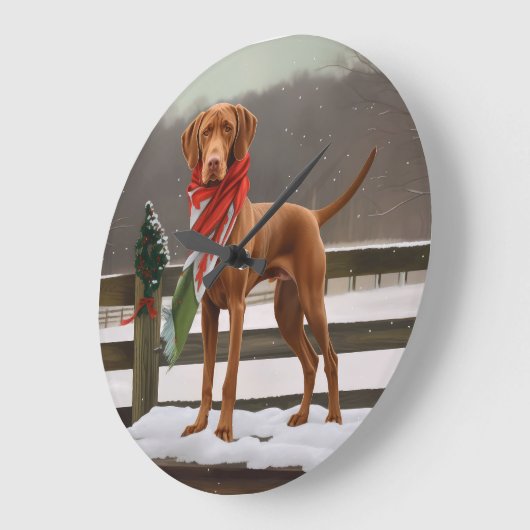 Vizsla Hund in Schnee Weihnachten Große Wanduhr (Winkel)