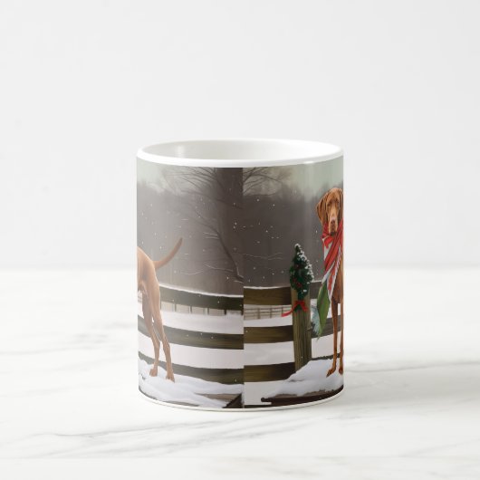 Vizsla Hund in Schnee Weihnachten Kaffeetasse (Mittel)