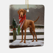 Vizsla Hund in Schnee Weihnachten Keramikornament (Rechts)