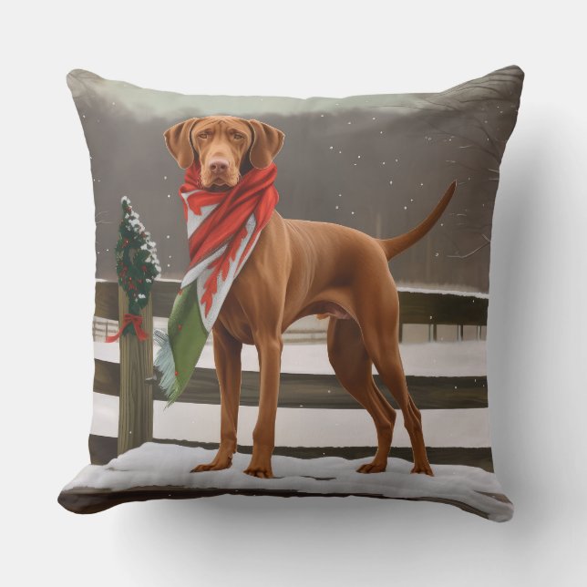 Vizsla Hund in Schnee Weihnachten Kissen (Vorderseite)