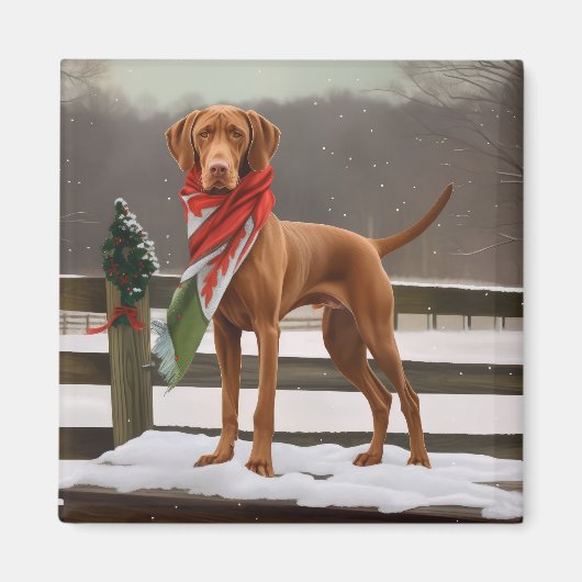 Vizsla Hund in Schnee Weihnachten Magnet (Vorne)