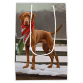 Vizsla Hund in Schnee Weihnachten Mittlere Geschenktüte (Rückseite)