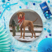 Vizsla Hund in Schnee Weihnachten Pappteller (Party)