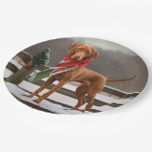 Vizsla Hund in Schnee Weihnachten Pappteller (Schrägansicht)