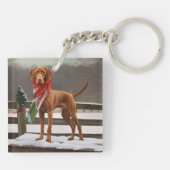 Vizsla Hund in Schnee Weihnachten Schlüsselanhänger (Rückseite)
