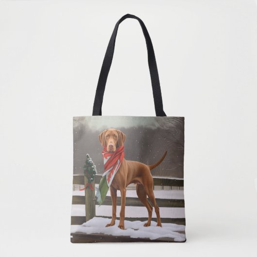 Vizsla Hund in Schnee Weihnachten Tasche (Vorderseite)