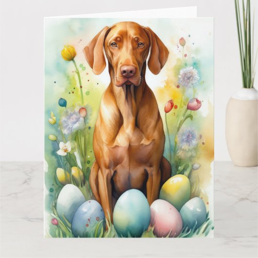 Vizsla Hund mit Ostereiern Urlaub Karte (Vorderseite)