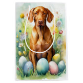 Vizsla Hund mit Ostereiern Urlaub Mittlere Geschenktüte (Vorderseite)