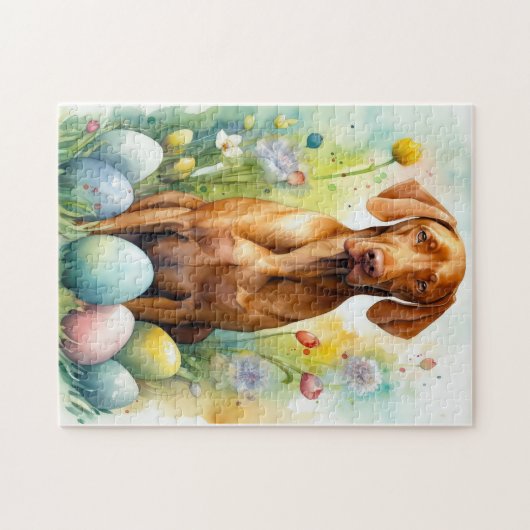 Vizsla Hund mit Ostereiern Urlaub Puzzle (Horizontal)