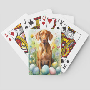 Vizsla Hund mit Ostereiern Urlaub Spielkarten
