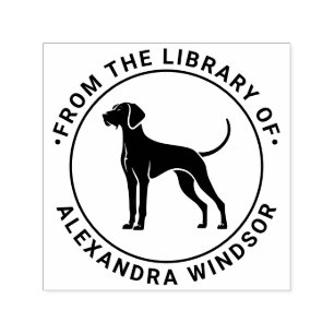 Vizsla-Hund steht Silh Bibliotheksbuchname Permastempel
