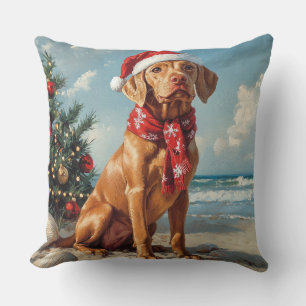 Vizsla Hund Weihnachten Vintage Strand Kissen