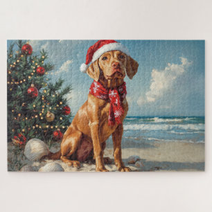 Vizsla Hund Weihnachten Vintage Strand Puzzle