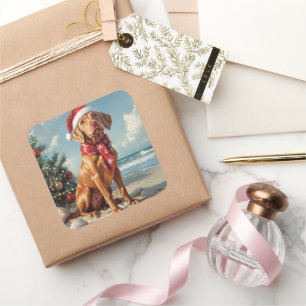 Vizsla Hund Weihnachten Vintage Strand Quadratischer Aufkleber