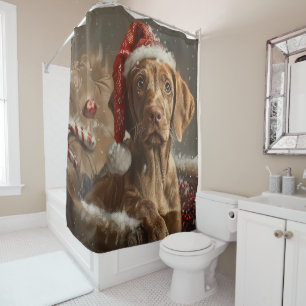 Vizsla Hund Weihnachtsfestlich Duschvorhang