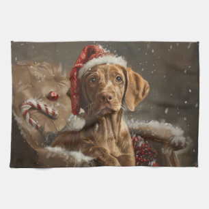 Vizsla-Hund Weihnachtsfestlich Geschirrtuch