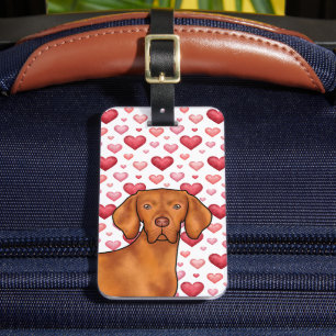 Vizsla Hunde Liebe mit rotem und rosa Herz Muster Gepäckanhänger