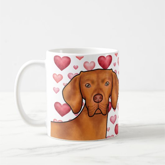 Vizsla-Hunde-Liebe mit rotem und rosafarbenem Herz Kaffeetasse (Links)