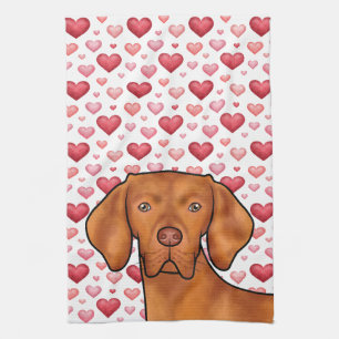 Vizsla Hunde Liebe mit roten und rosa Herzen Muste Geschirrtuch