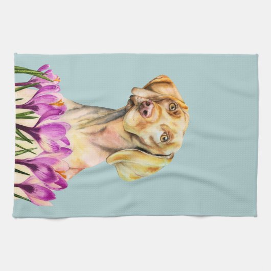 Vizsla Hunde-und Krokus-BlumeWatercolor Geschirrtuch (Horizontal)