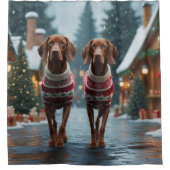 Vizsla Hunde Weihnachten Schnee Urlaub Duschvorhang (Vorderseite)