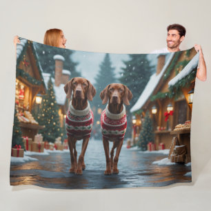 Vizsla Hunde Weihnachten Schnee Urlaub Fleecedecke