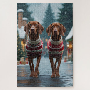 Vizsla Hunde Weihnachten Schnee Urlaub Puzzle