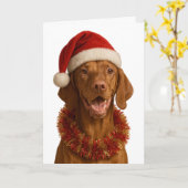Vizsla in a Santa hat Christmas card Karte (Gelbe Blume)
