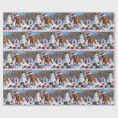 Vizsla läuft in Snow mit Weihnachtshut Geschenkpapier (Flach)