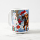 Vizsla läuft in Snow mit Weihnachtshut Kaffeetasse (Vorderseite Links)