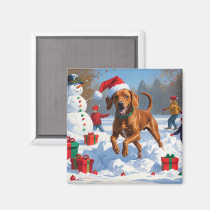 Vizsla läuft in Snow mit Weihnachtshut Magnet